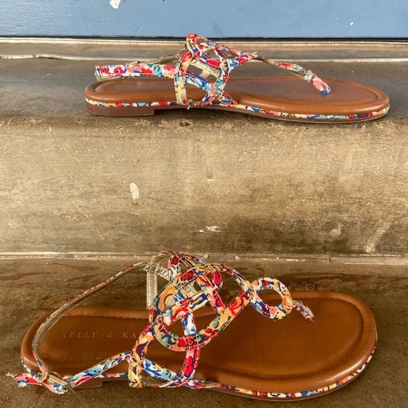 Kelly & Katie Women's Multicolor Braided T-Strap Sandals - Picture 2 of 5